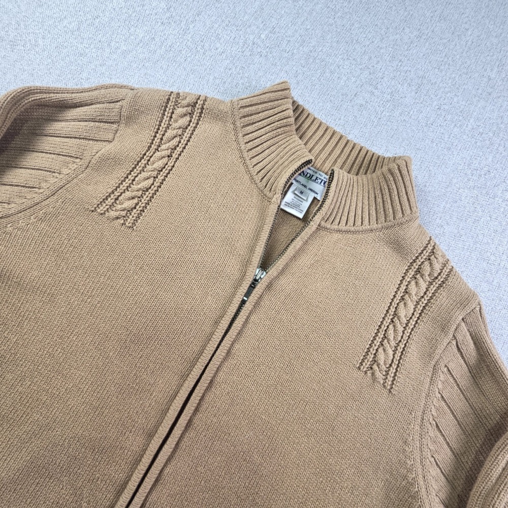 Pendleton Tan Cotton Blend Knit Full Zip Up Cardigan Women's Medium Granny Core